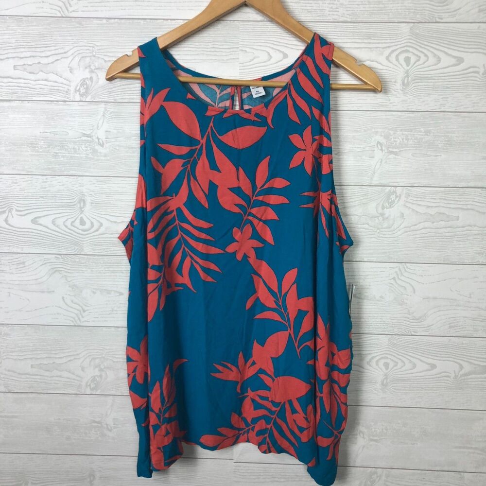 NWT Old Navy Women's XXL Floral Print Tank Top Blue Coral Sleeveless Shirt